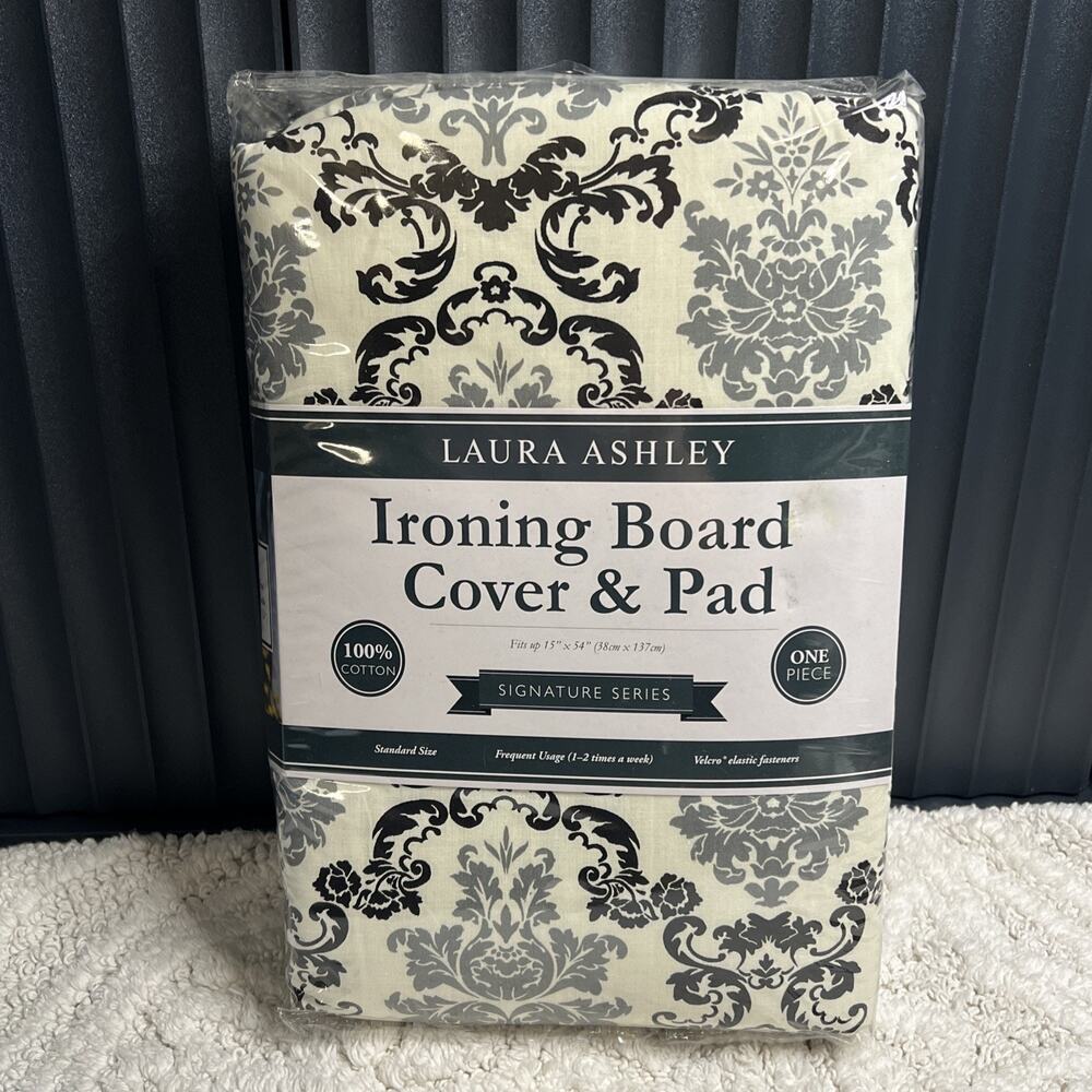 Laura Ashley Damask Ironing Board Cover & Pad Gray Black Cream Floral Cotton